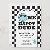 One Happy Dude Invite 1st First Birthday Cute Boy Kaart (Voorkant)