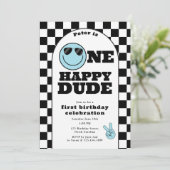 One Happy Dude Invite 1st First Birthday Cute Boy Kaart (Staand voorkant)