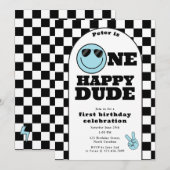 One Happy Dude Invite 1st First Birthday Cute Boy Kaart (Voorkant / Achterkant)