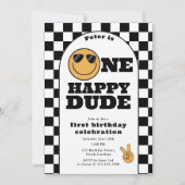 One Happy Dude Invite 1st First Birthday Cute Boy Kaart (Voorkant)