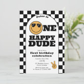 One Happy Dude Invite 1st First Birthday Cute Boy Kaart (Staand voorkant)