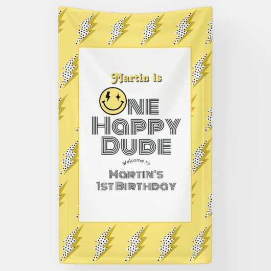 "One Happy Dude" Retro 1e verjaardagsfeest Welkom Spandoek (Verticaal)