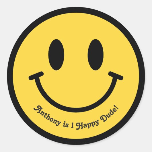 "One Happy Dude" Retro 1e verjaardagsfeestje Ronde Sticker (Voorkant)