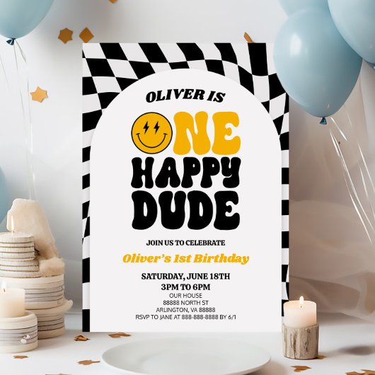 One Happy Dude Retro Arch Eerste 1e Verjaardagsfee Kaart