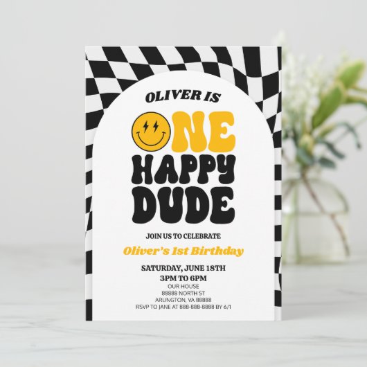 One Happy Dude Retro Arch Eerste 1e Verjaardagsfee Kaart (Staand voorkant)