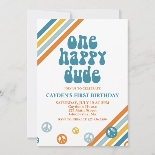 One Happy Dude Retro Boy Eerste Verjaardag Uitnodi Kaart (Voorkant)