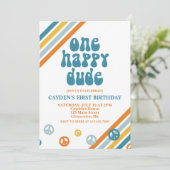 One Happy Dude Retro Boy Eerste Verjaardag Uitnodi Kaart (Staand voorkant)