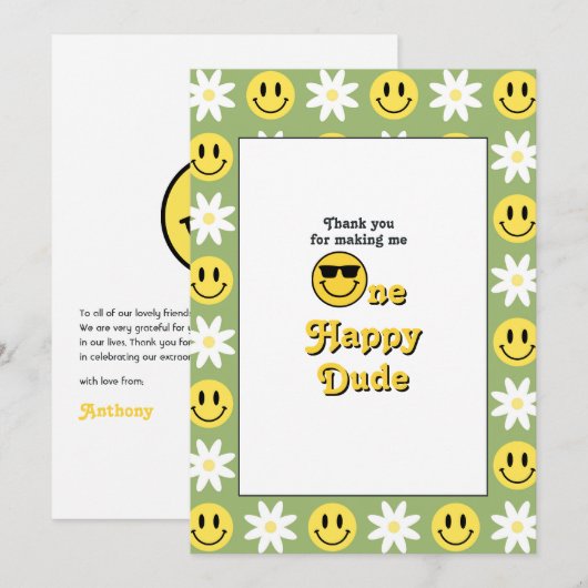 "One Happy Dude" Retro Glimlach Bedankkaart (Voorkant / Achterkant)