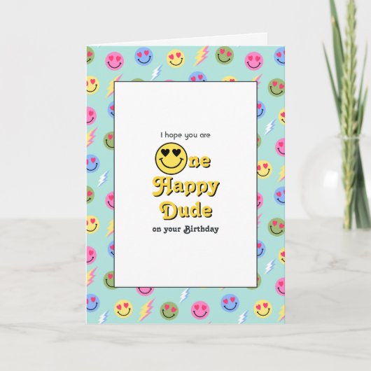 "One Happy Dude" Retro Glimlach Verjaardag Kaart (Voorkant)