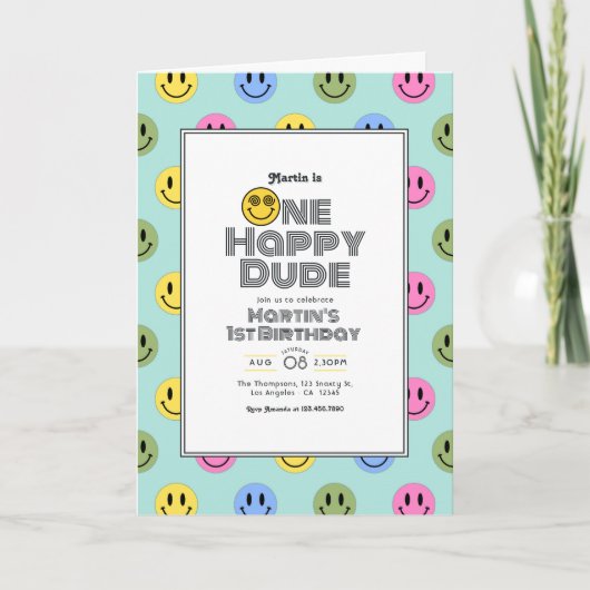 "One Happy Dude" Retro Smile 1e verjaardagsfeestje (Voorkant)