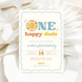 One Happy Dude Retro Sun eerste verjaardag uitnodi Kaart