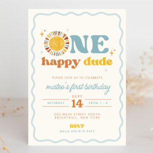 One Happy Dude Retro Sun eerste verjaardag uitnodi Kaart