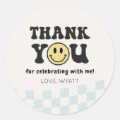 One Happy Dude Smiley 1st Birthday Bedankt Ronde Sticker (Voorkant)