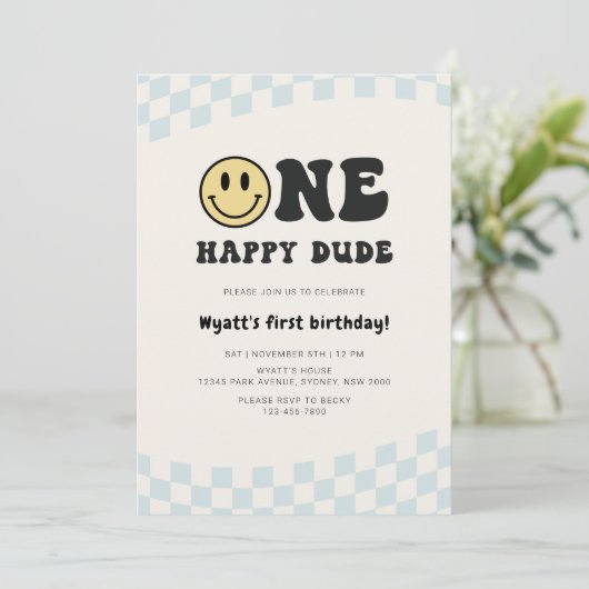 One Happy Dude Smiley 1st Birthday Kaart (Staand voorkant)