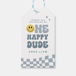 ONE Happy Dude Verjaardag Bijgesneden gunst tag Cadeaulabel