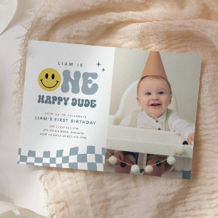 ONE Happy Dude Verjaardagsfeest Fotouitnodiging Kaart