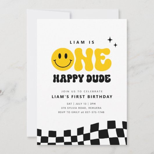 ONE Happy Dude verjaardagsfeestje uitnodiging (Voorkant)