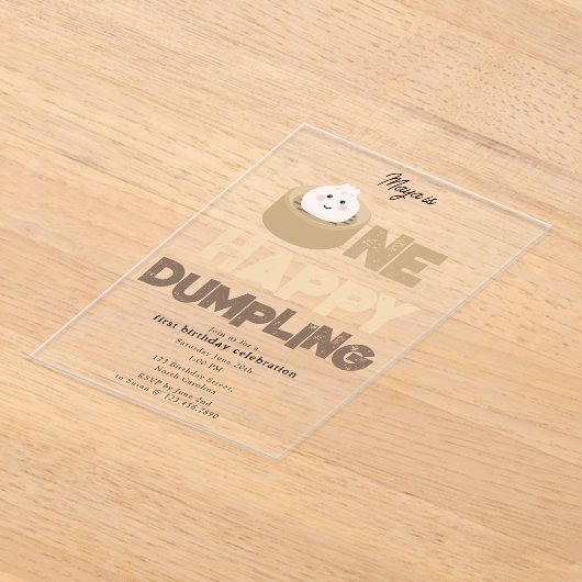 One Happy Dumpling Invite 1st  First Birthday Cute Acryl Uitnodigingen (Laagn)