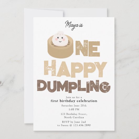 One Happy Dumpling Invite 1st  First Birthday Cute Kaart (Voorkant)