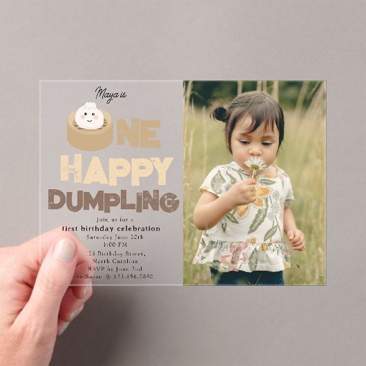 One Happy Dumpling Invite 1st First Birthday Photo Acryl Uitnodigingen (Insitu (Draagbaar))