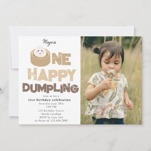 One Happy Dumpling Invite 1st First Birthday Photo Kaart (Voorkant)