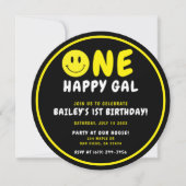 One Happy Gal 1e Verjaardag Zwart/Geel Smiley Kaart (Voorkant)