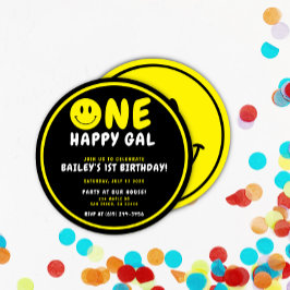 One Happy Gal 1e Verjaardag Zwart/Geel Smiley Kaart