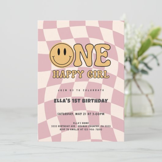 ONE HAPPY GIRL BIRTHDAY INVITATION  KAART (Staand voorkant)