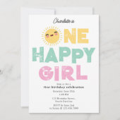 One Happy Girl Birthday Invite 1st Birthday Sun Kaart (Voorkant)