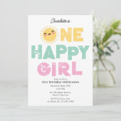 One Happy Girl Birthday Invite 1st Birthday Sun Kaart (Staand voorkant)