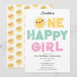 One Happy Girl Birthday Invite 1st Birthday Sun Kaart