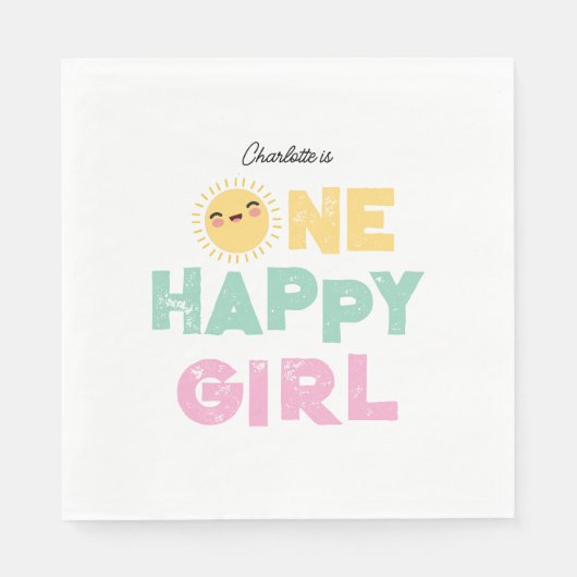 One Happy Girl Birthday Invite 1st Birthday Sun Servet (Voorkant)