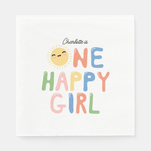 One Happy Girl Birthday Invite 1st Birthday Sun Servet (Voorkant)