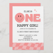 One Happy Girl First Birthday Invitation Kaart (Voorkant / Achterkant)
