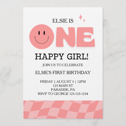 One Happy Girl First Birthday Invitation Kaart (Voorkant)