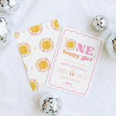 One Happy Girl Retro Zon Eerste Verjaardag Uitnodi Kaart
