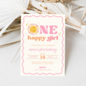One Happy Girl Retro Zon Eerste Verjaardag Uitnodi Kaart