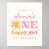 One Happy Girl Zon 1e Verjaardag Welkom Teken Poster (Voorkant)