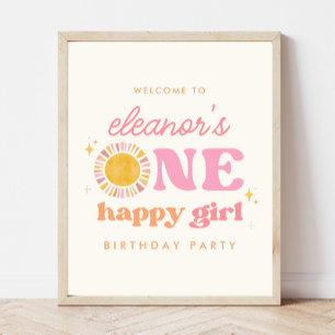 One Happy Girl Zon 1e Verjaardag Welkom Teken Poster