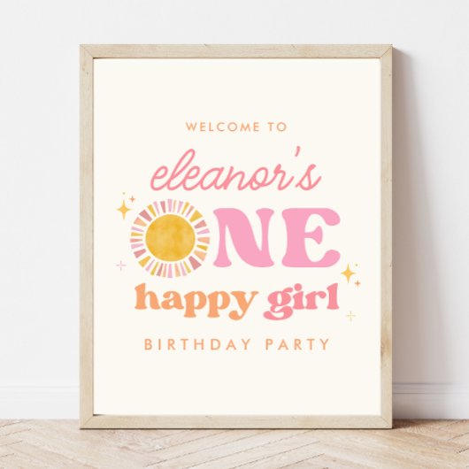 One Happy Girl Zon 1e Verjaardag Welkom Teken Poster