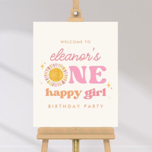 One Happy Girl Zon 1e Verjaardag Welkom Teken Poster