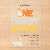 One Happy Goose Invite 1st  First Birthday Cute Acryl Uitnodigingen (Voorkant)