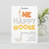 One Happy Goose Invite 1st  First Birthday Cute Kaart (Staand voorkant)