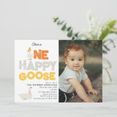 One Happy Goose Invite 1st First Birthday Photo Kaart (Staand voorkant)