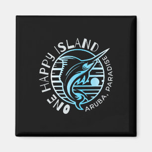 One Happy Island Aruba T-shirt Zeilvis Vissen Typo Magneet