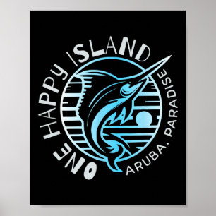 One Happy Island Aruba T-shirt Zeilvis Vissen Typo Poster