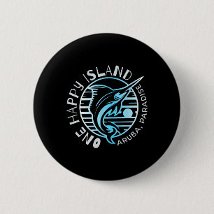 One Happy Island Aruba T-shirt Zeilvis Vissen Typo Ronde Button 5,7 Cm