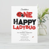 One Happy Ladybug Invite 1st First Birthday Cute Kaart (Staand voorkant)