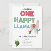 One Happy Llama Invite 1st Girl Birthday Kaart (Voorkant)