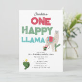 One Happy Llama Invite 1st Girl Birthday Kaart (Staand voorkant)